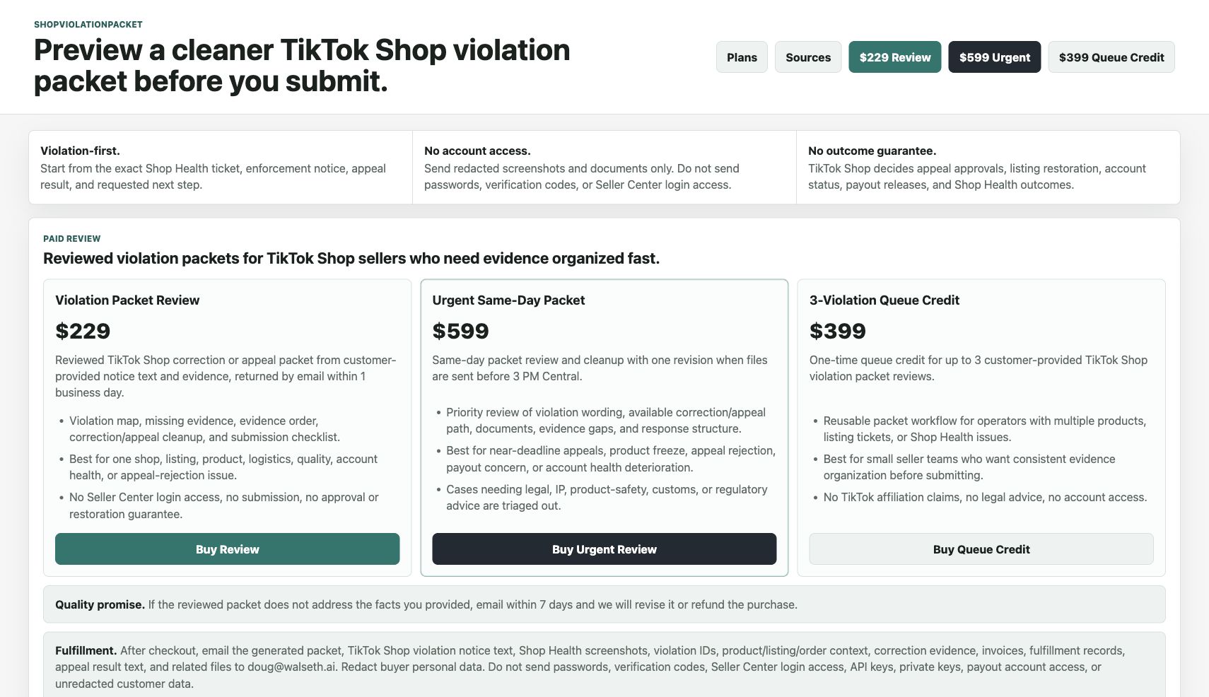 ShopViolationPacket product page screenshot